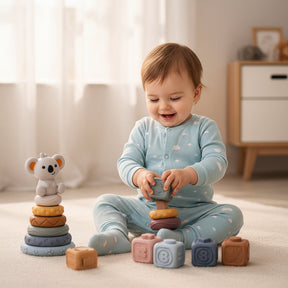 Cubos Sensoriais Educativos e Mordedores de Empilhar para Bebês