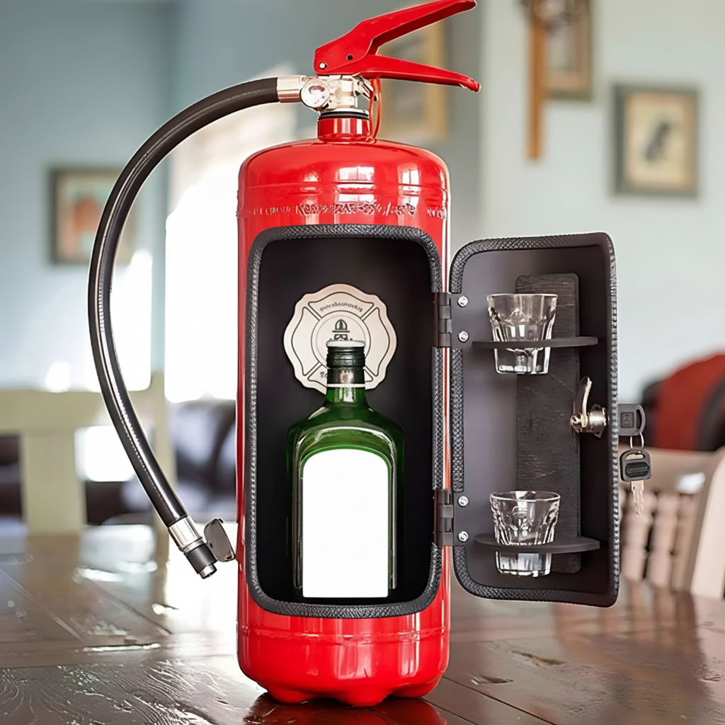 Mini Bar Industrial Artesanal de Metal em Formato de Extintor de Incêndio