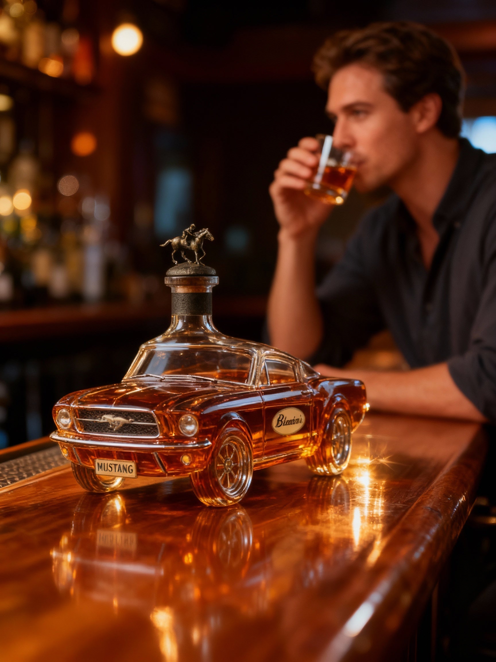 Decanter de Whisky Carro Mustang – Item de Colecionador em Vidro para Bar Residencial e Presente