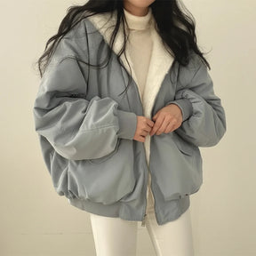 Jaqueta de Inverno Feminina com Forro de Pele Sintética, Zíper e Estilo Casual