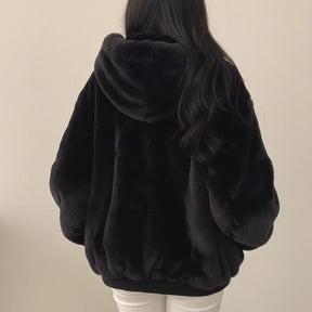 Jaqueta de Inverno Feminina com Forro de Pele Sintética, Zíper e Estilo Casual