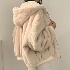 Jaqueta de Inverno Feminina com Forro de Pele Sintética, Zíper e Estilo Casual