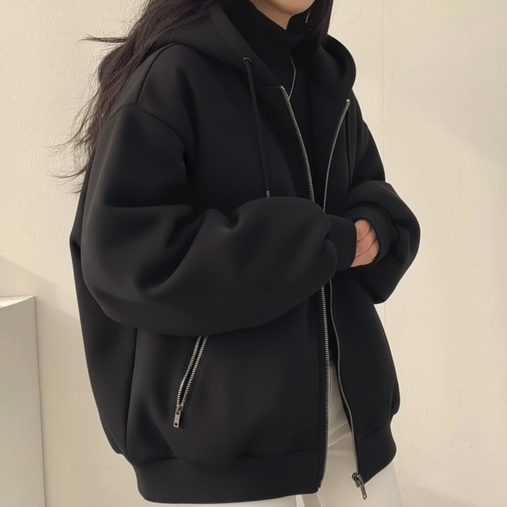Jaqueta de Inverno Feminina com Forro de Pele Sintética, Zíper e Estilo Casual