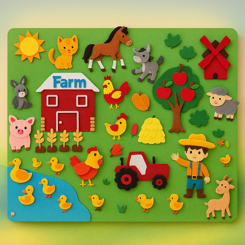 Quadro de Feltro para Decoração de Parede - Display Interativo de Aprendizado Infantil