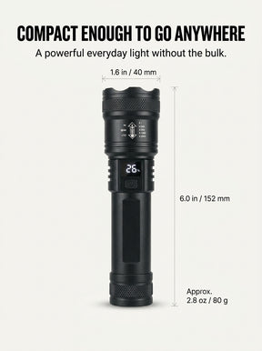 Compact rechargeable LED flashlight size 6 inch 152 mm with zoom