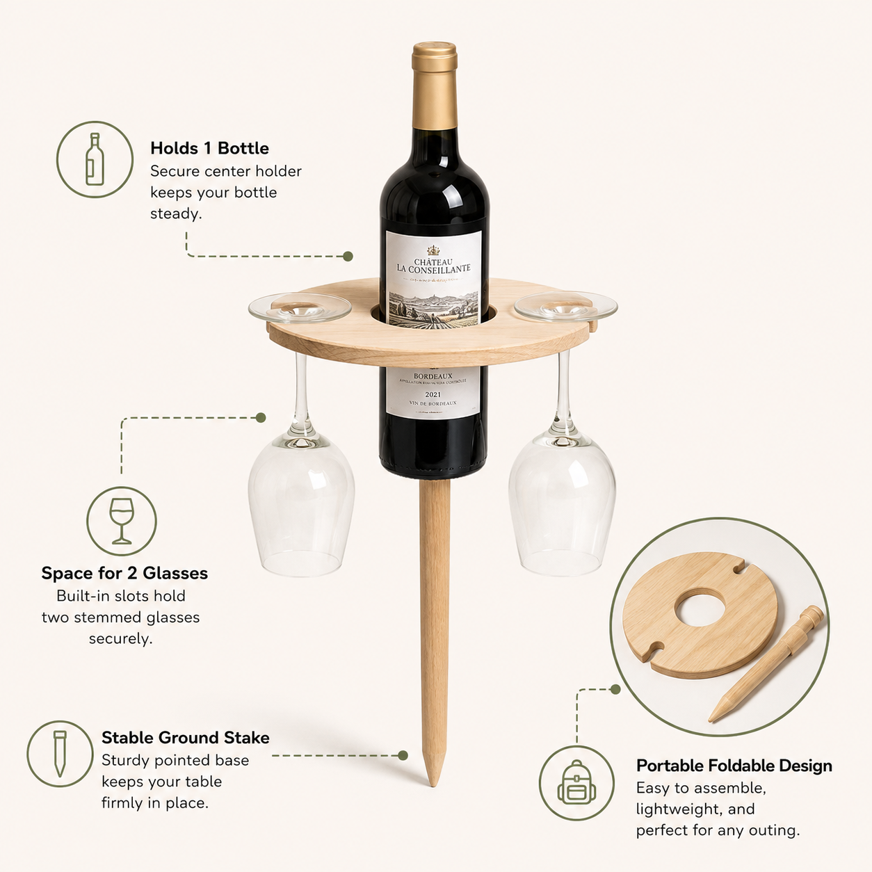 Mesa de Vinho Dobrável Portátil para Piquenique ao Ar Livre