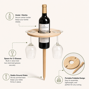 Mesa de Vinho Dobrável Portátil para Piquenique ao Ar Livre