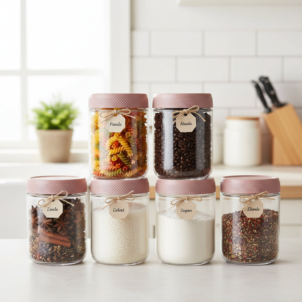 Conjunto de Potes de Vidro para Armazenar Alimentos Herméticos e Empilháveis para Cozinha