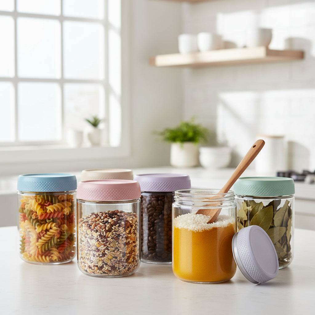 Conjunto de Potes de Vidro para Armazenar Alimentos Herméticos e Empilháveis para Cozinha