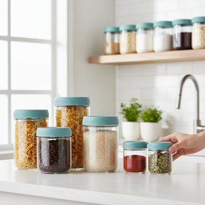 Conjunto de Potes de Vidro para Armazenar Alimentos Herméticos e Empilháveis para Cozinha