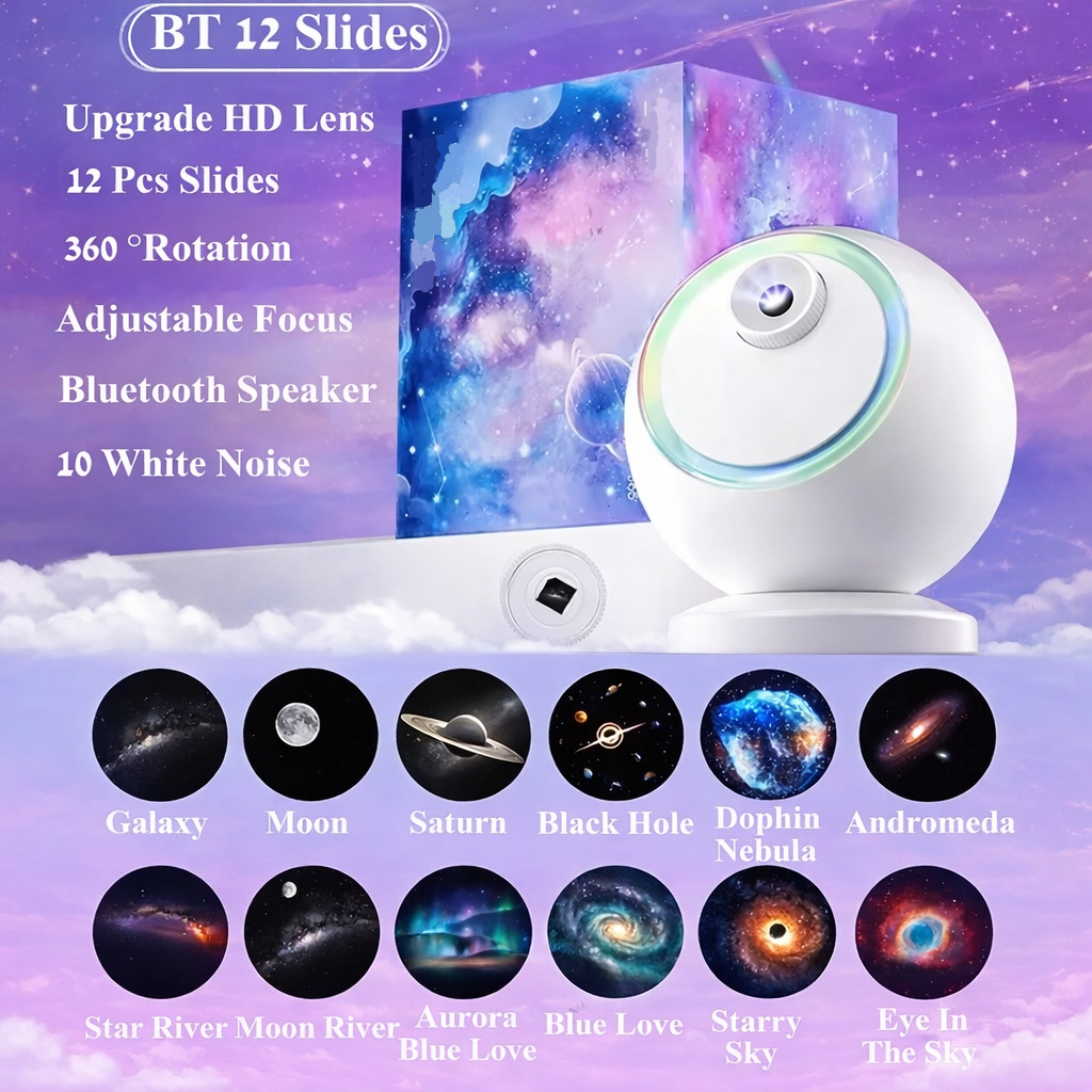 Projetor de Estrelas Bluetooth Luminária Galaxy LED Rotativa