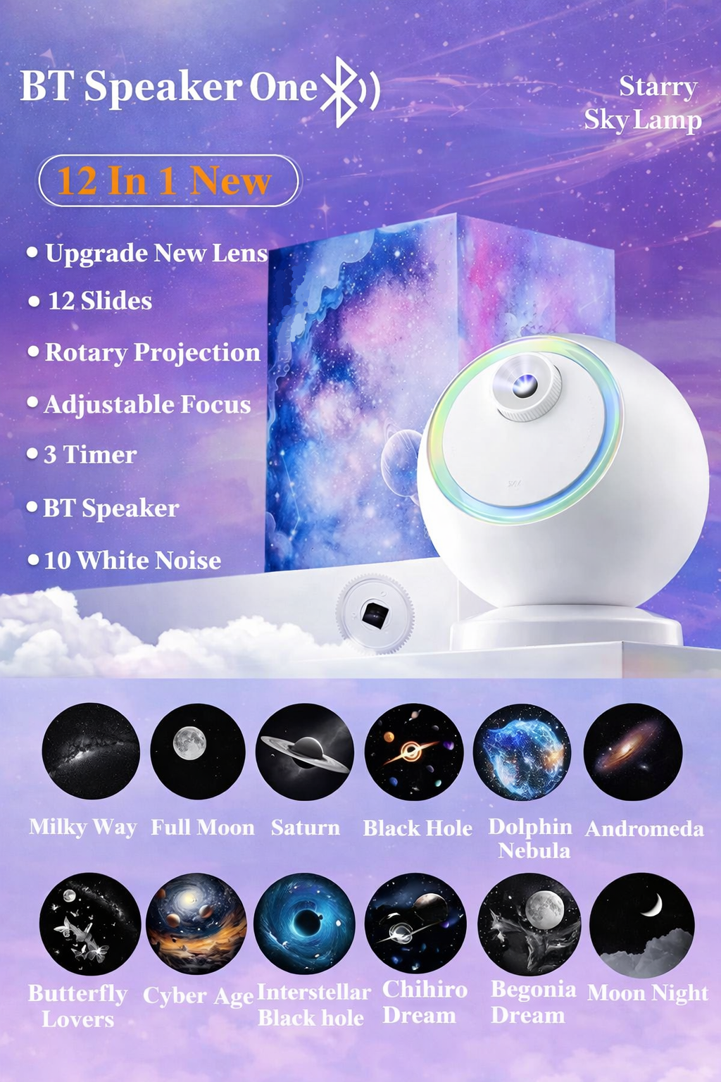 Projetor de Estrelas Bluetooth Luminária Galaxy LED Rotativa