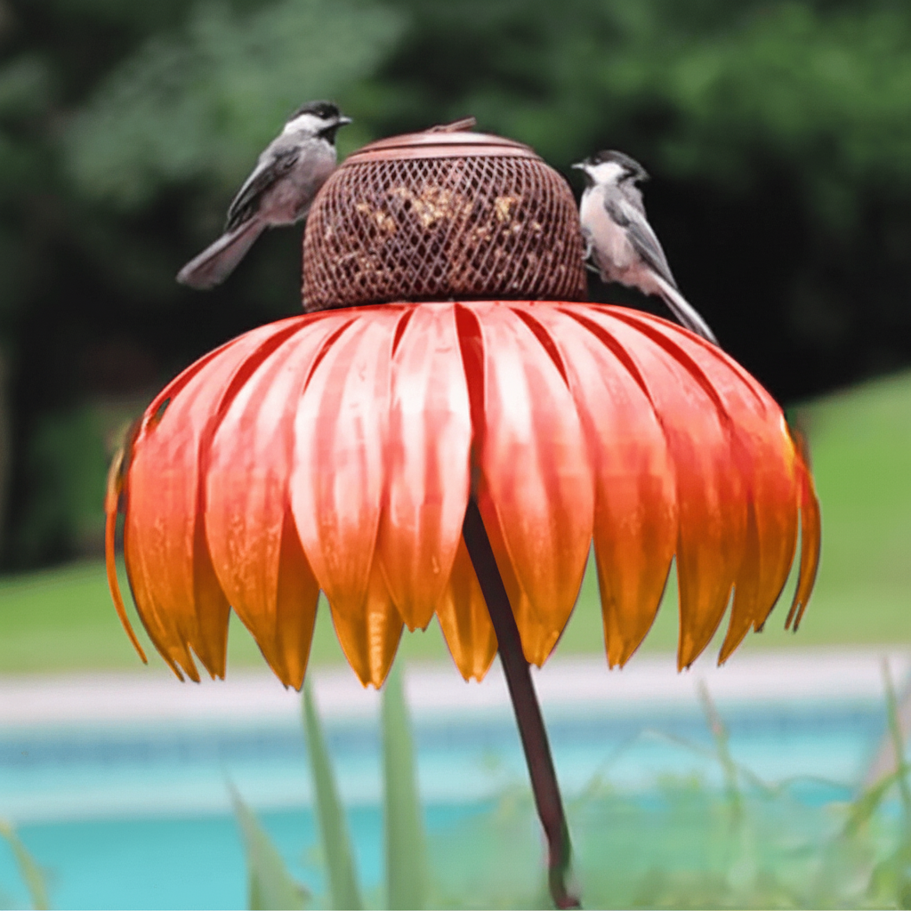 Comedouro de Metal para Pássaros em Formato de Girassol para Jardim, Pendente e Externo