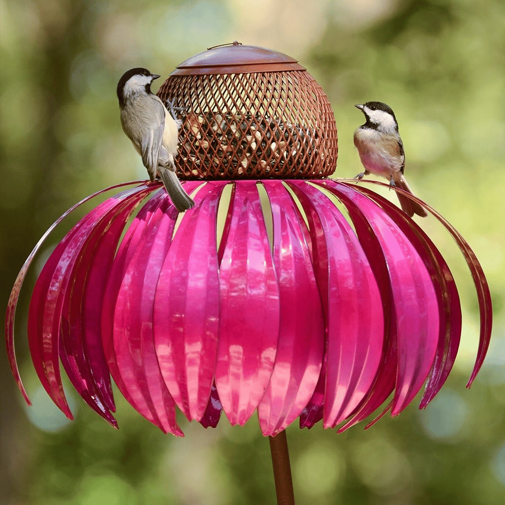 Comedouro de Metal para Pássaros em Formato de Girassol para Jardim, Pendente e Externo