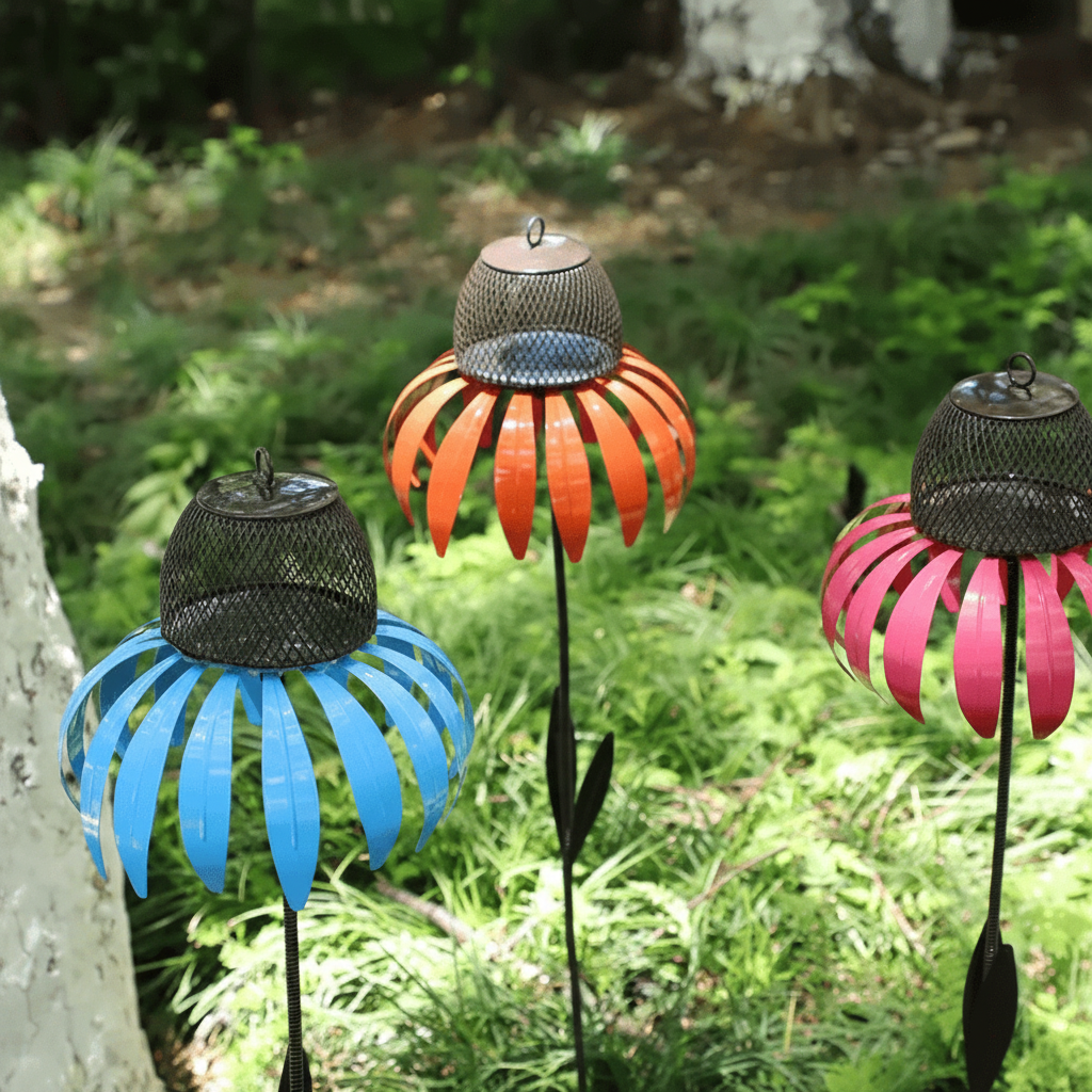 Comedouro de Metal para Pássaros em Formato de Girassol para Jardim, Pendente e Externo