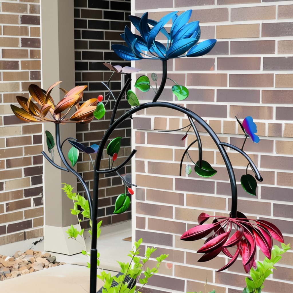 Sino dos Ventos para Jardim Estilo Spinner Colorido com Design de Borboleta