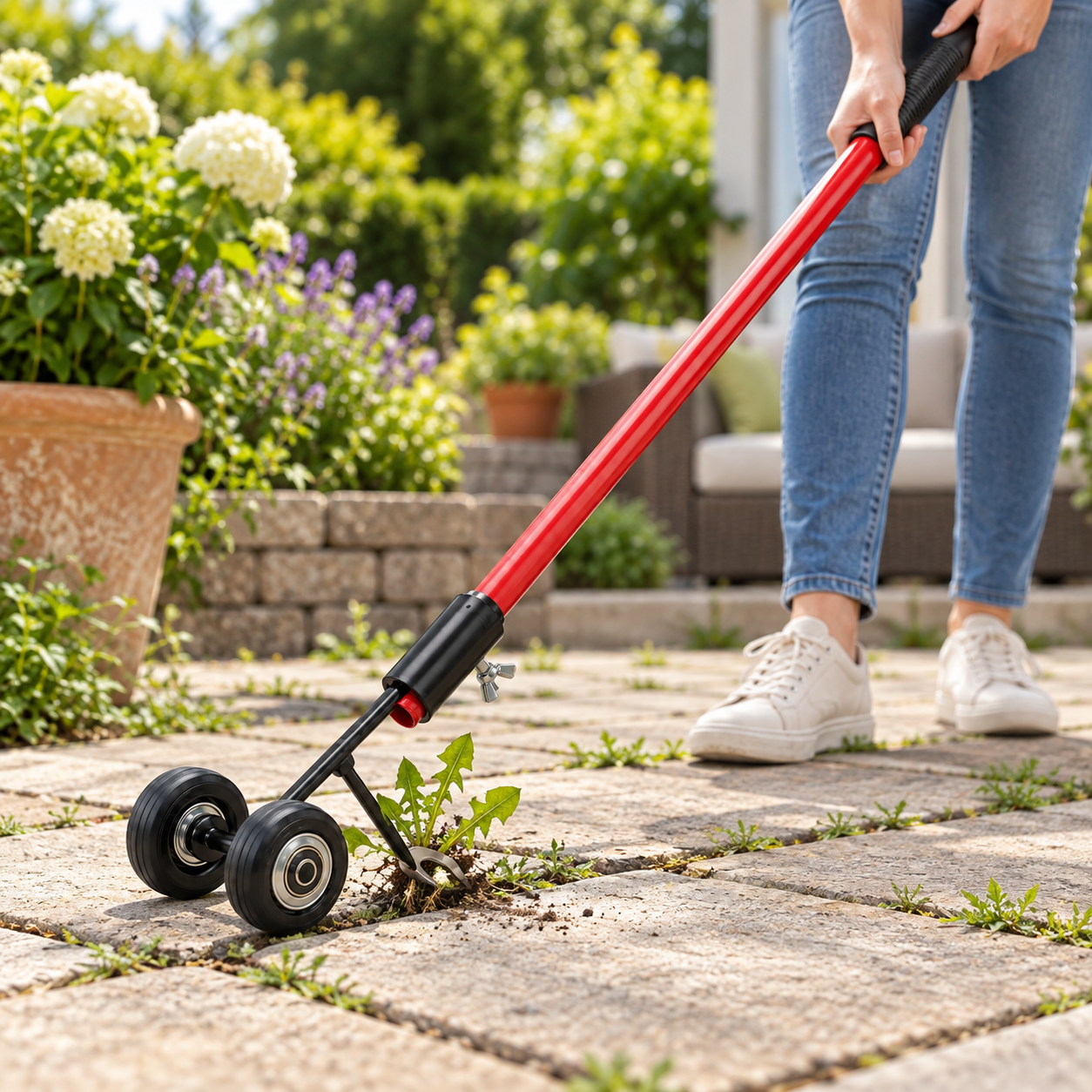 Removedor de Ervas para Frestas, Ferramenta de Jardim com Cabo Longo em Aço Inoxidável