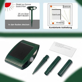 Repelente de Animais Ultrassônico Solar – Sensor PIR de 110°, IP44 e Frequência de 13-40kHz