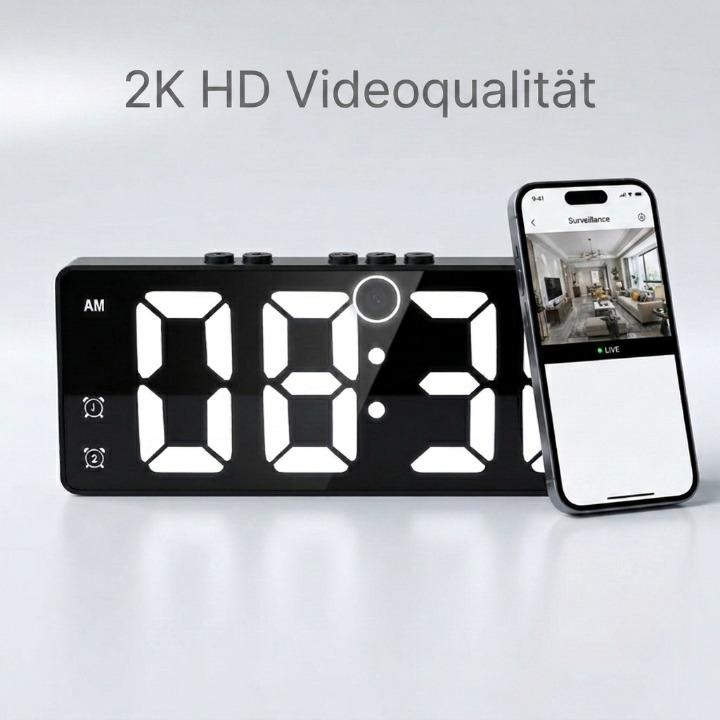 Despertador Digital com Câmera de Segurança 2K – HD, Detecção de Movimento e Wi-Fi