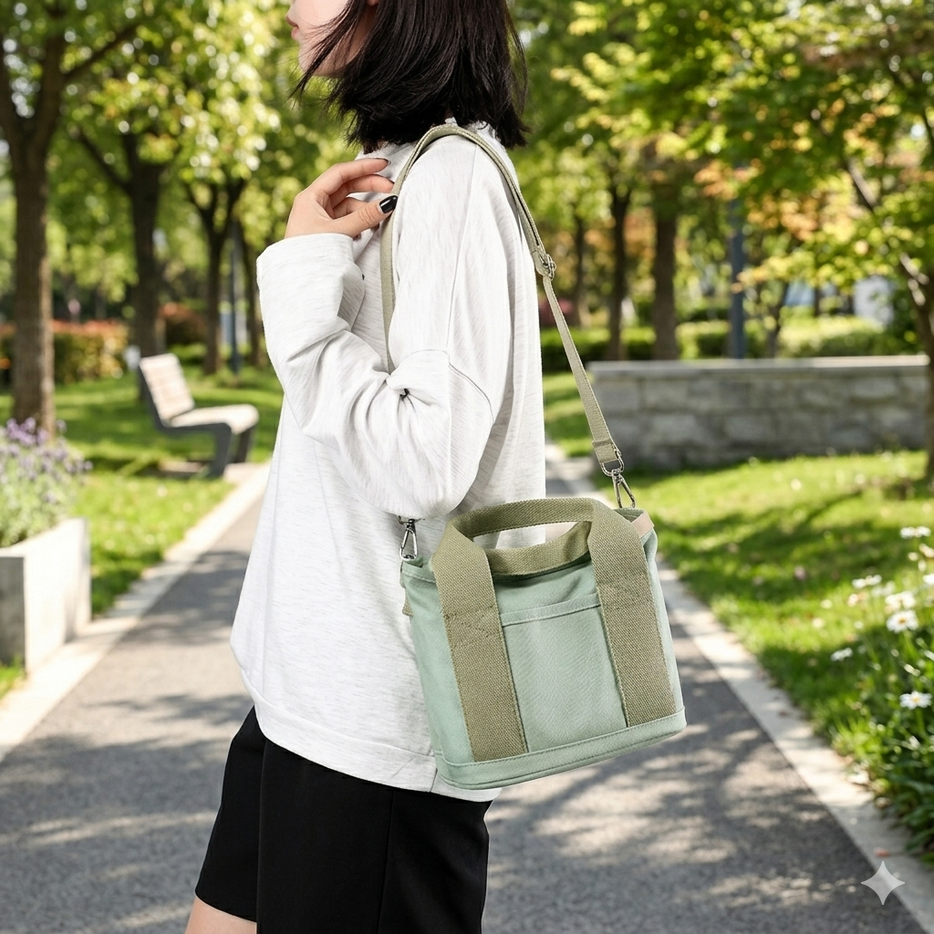 Bolsa Tote de Lona Inspirada no Estilo Japonês – Bolsos Internos, Leve e Reutilizável