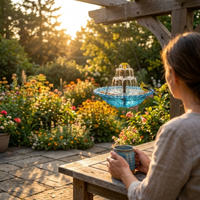 Fonte de Água Solar para Pássaros – Cascata de Jardim de Dois Níveis e Sem Necessidade de Energia