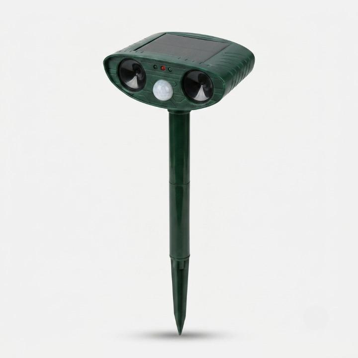 Repelente de Animais Ultrassônico Solar – Sensor PIR de 110°, IP44 e Frequência de 13-40kHz