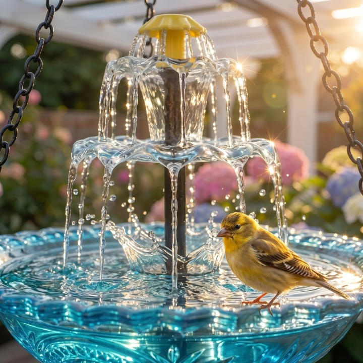 Fonte de Água Solar para Pássaros – Cascata de Jardim de Dois Níveis e Sem Necessidade de Energia