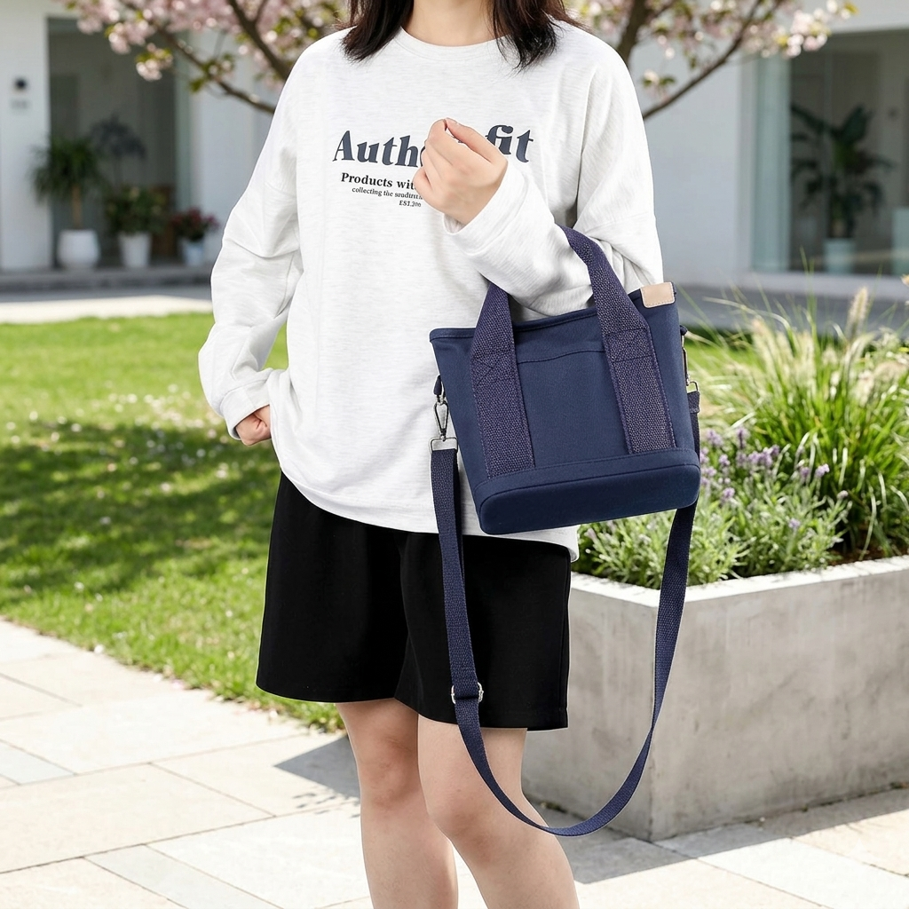 Bolsa Tote de Lona Inspirada no Estilo Japonês – Bolsos Internos, Leve e Reutilizável
