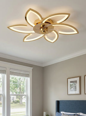 Lotus flower fandelier ceiling fan with low profile LED light - gold
