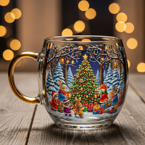 Caneca de Vidro de Natal com Motivos de Inverno Xícara Festiva para Bebidas Quentes