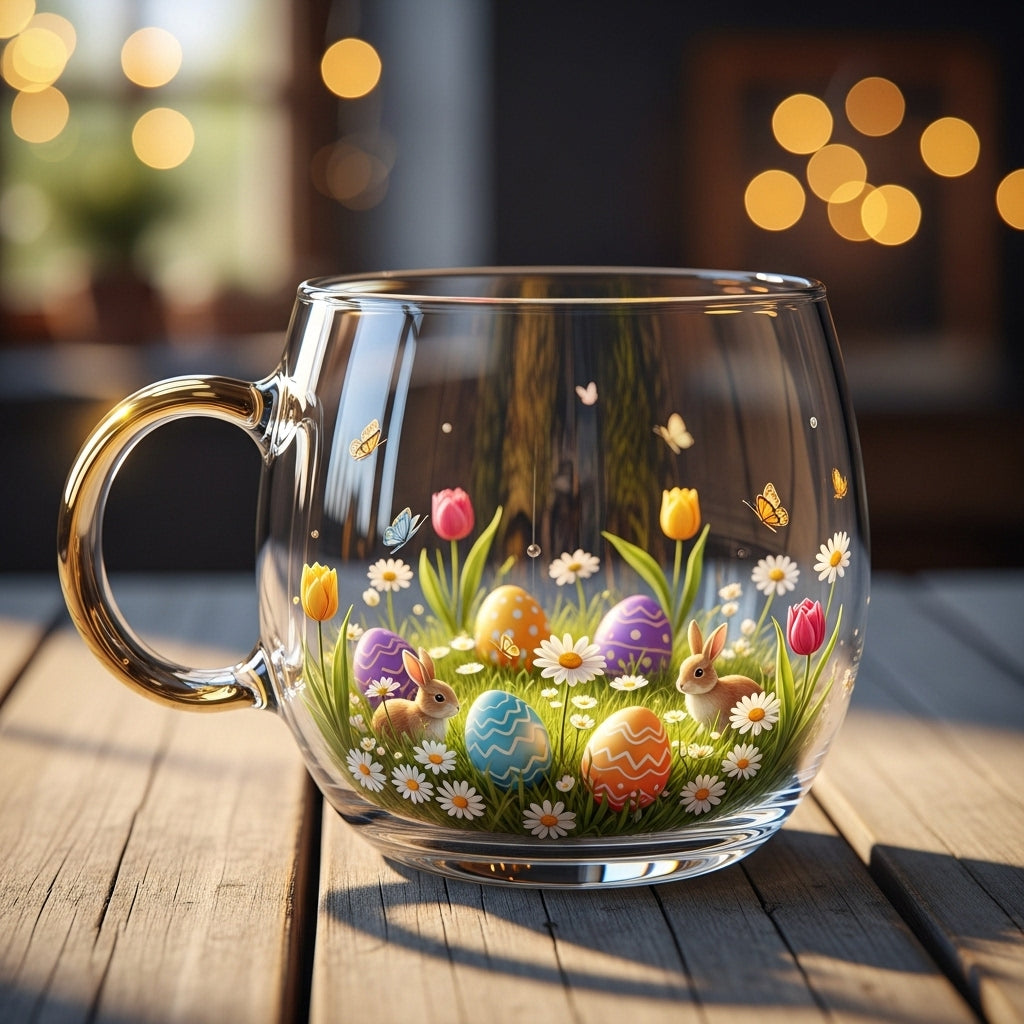 Caneca de Vidro de Natal com Motivos de Inverno Xícara Festiva para Bebidas Quentes