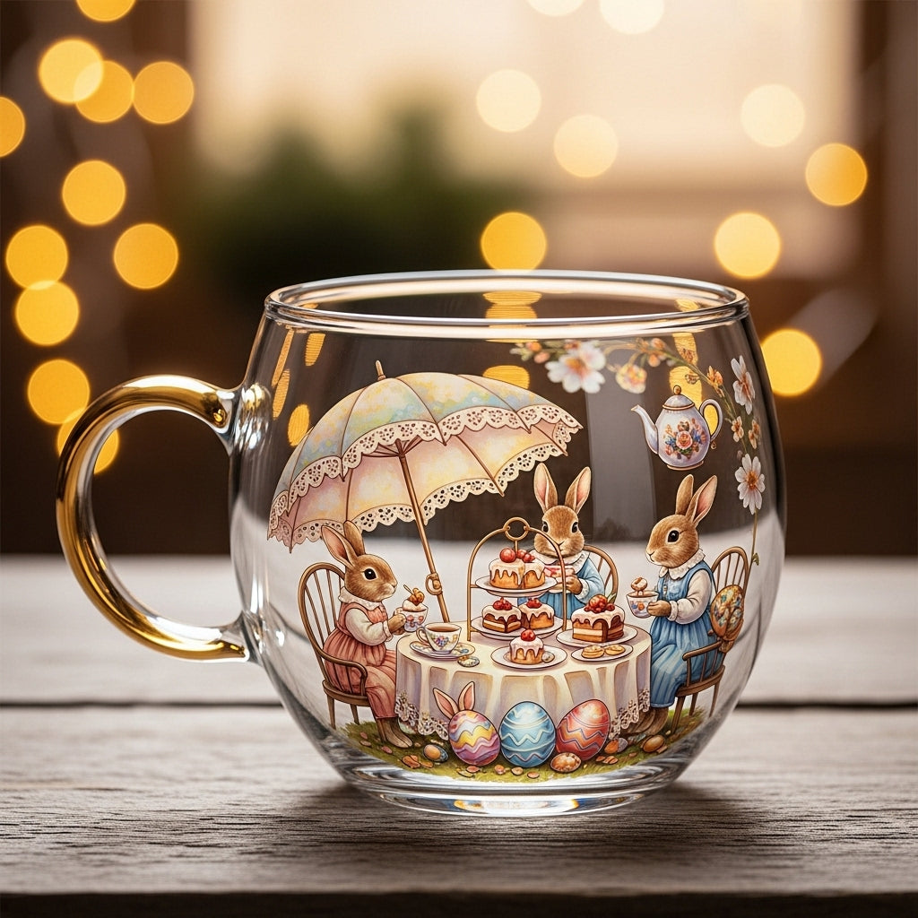Caneca de Vidro de Natal com Motivos de Inverno Xícara Festiva para Bebidas Quentes