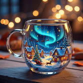Caneca de Vidro de Natal com Motivos de Inverno Xícara Festiva para Bebidas Quentes
