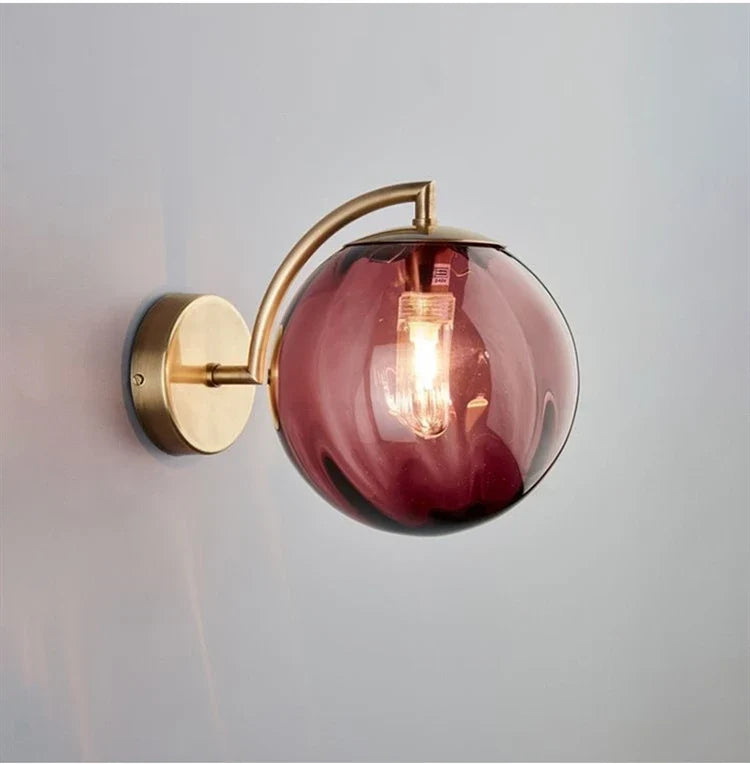 Modern Glass Ball Wall Lamp | Brass & Tinted Glass Design