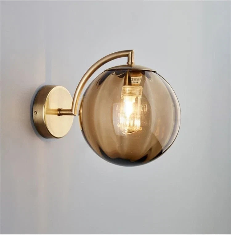Modern Glass Ball Wall Lamp | Brass & Tinted Glass Design