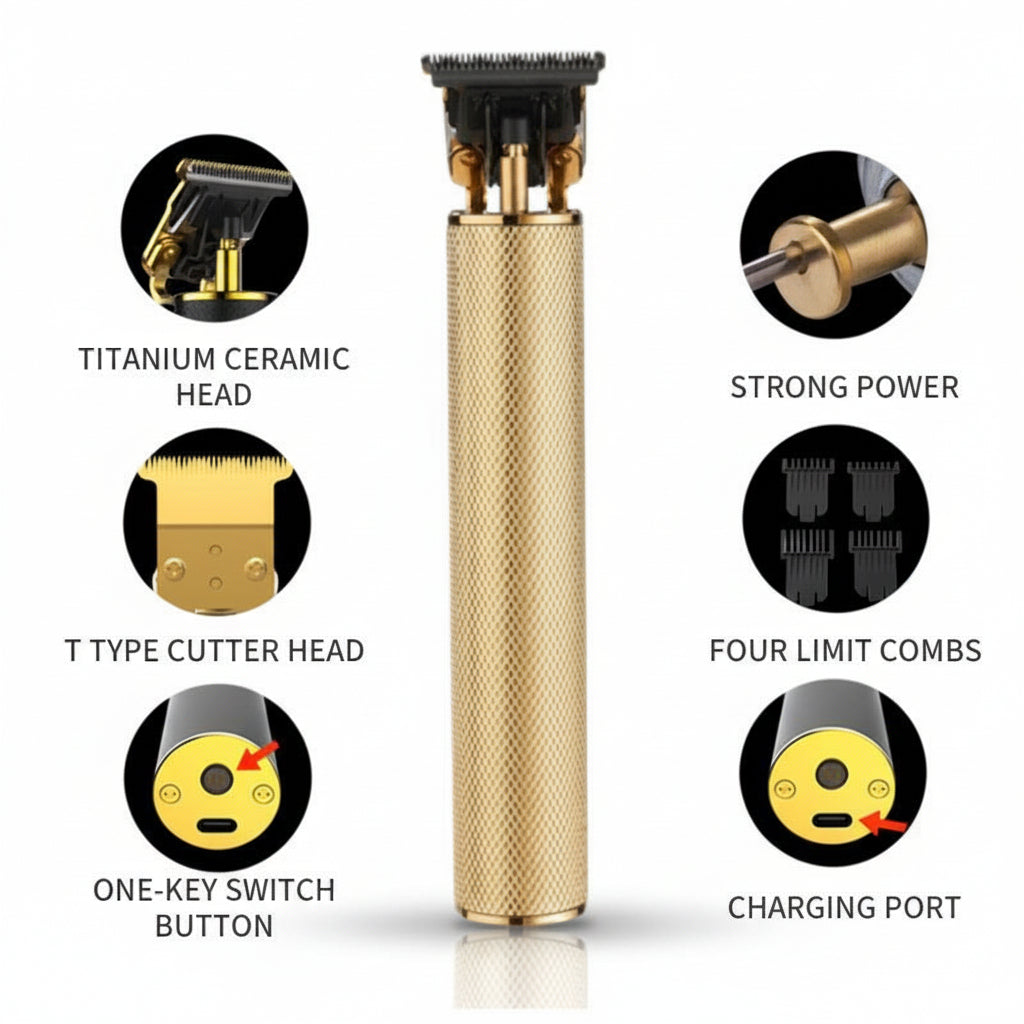 Máquina de Corte Profissional T-Blade Sem Fio para Barba