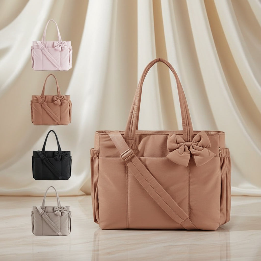 Bolsa Tote Feminina de Nylon com Laço para Trabalho e Viagem