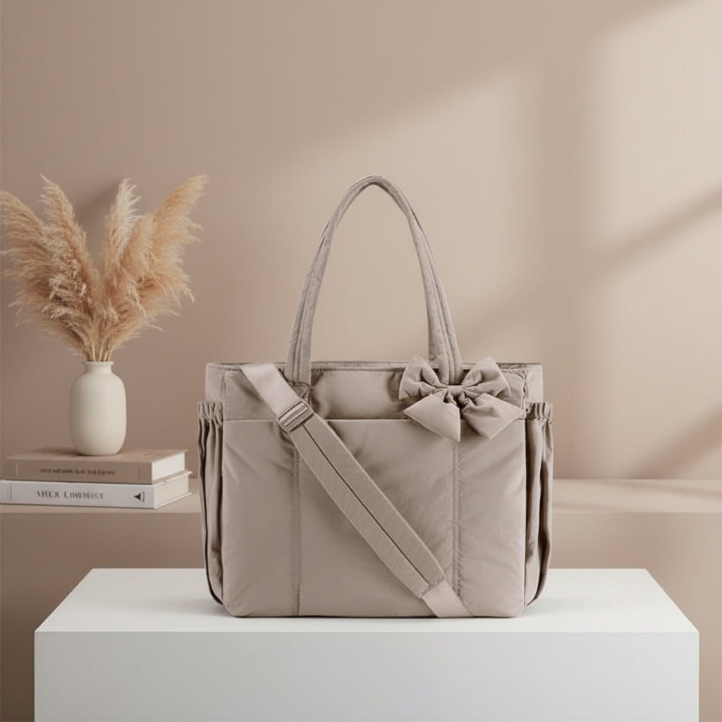 Bolsa Tote Feminina de Nylon com Laço para Trabalho e Viagem