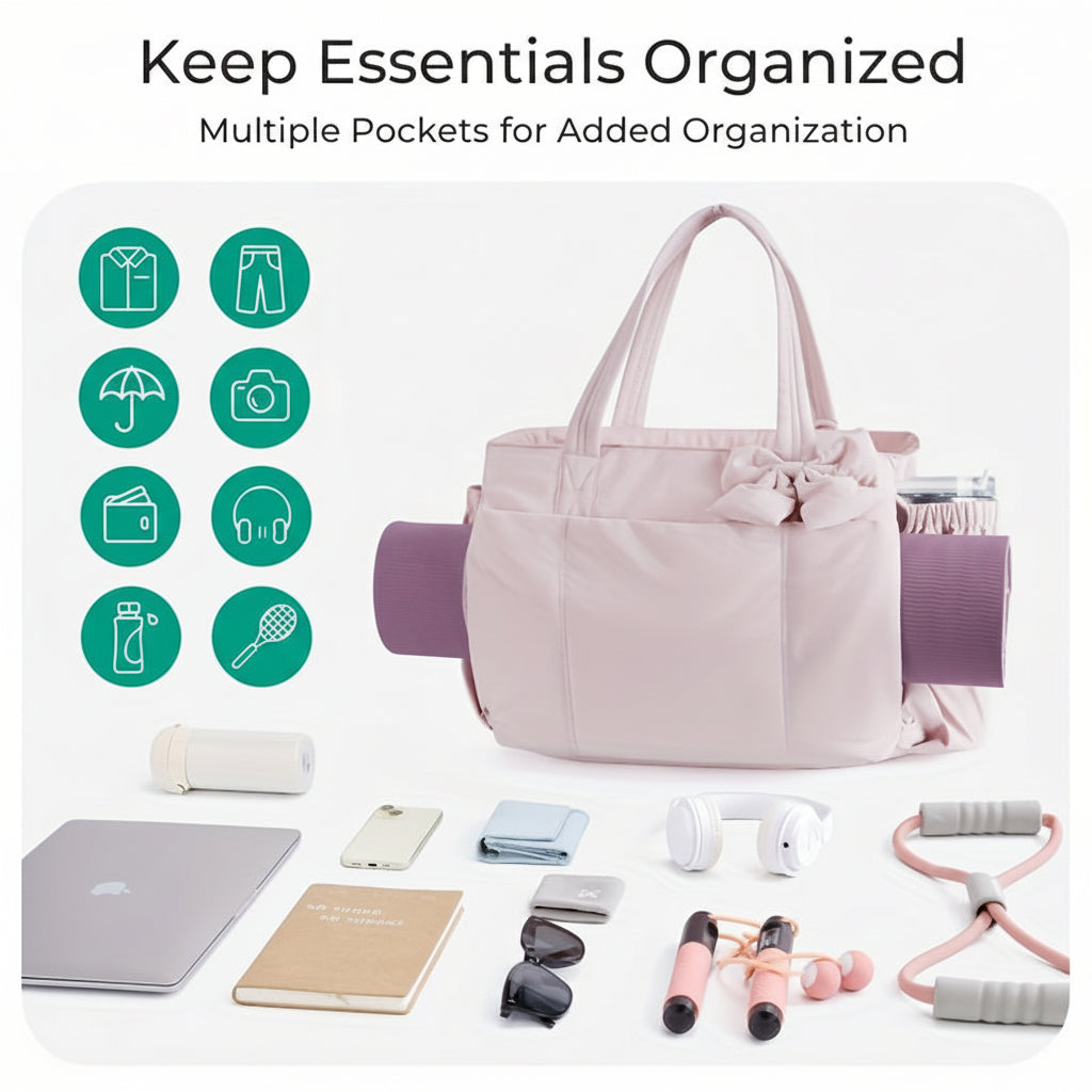 Bolsa Tote Feminina de Nylon com Laço para Trabalho e Viagem