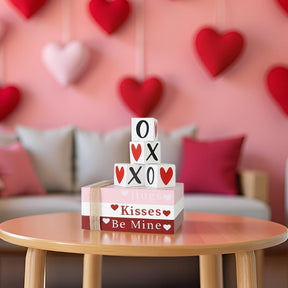 Decoração de Mesa Conjunto de Livros de Madeira para o Dia dos Namorados Placas de Coração para Prateleira