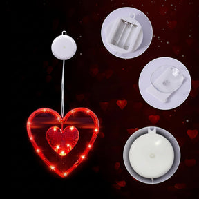 Luzes de LED em Formato de Coração com Ventosa para Janela, Funcionam a Pilha, Decoração Romântica
