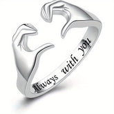 Ring Adjustable Hug Love Band White Gold Plated Zinc Alloy