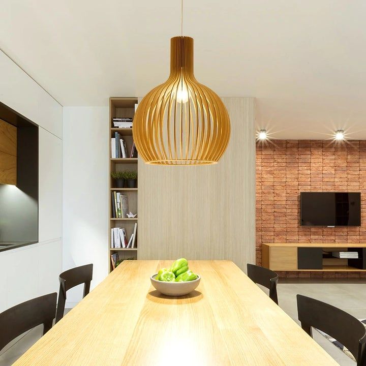 Luminária Pendente de Madeira Feita à Mão | Design Escandinavo Natural