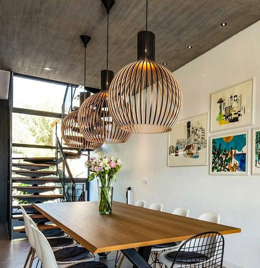 Luminária Pendente de Madeira Feita à Mão | Design Escandinavo Natural