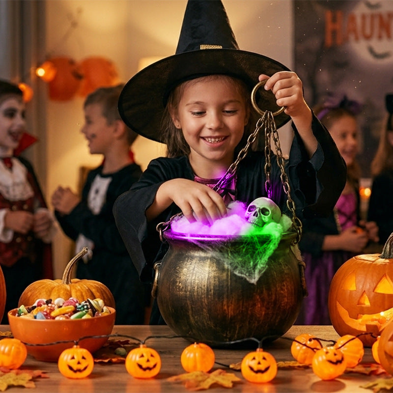 Multicolor Lighted Hanging Witch Cauldron