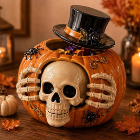 Skull and Pumpkin Halloween Candy Jar