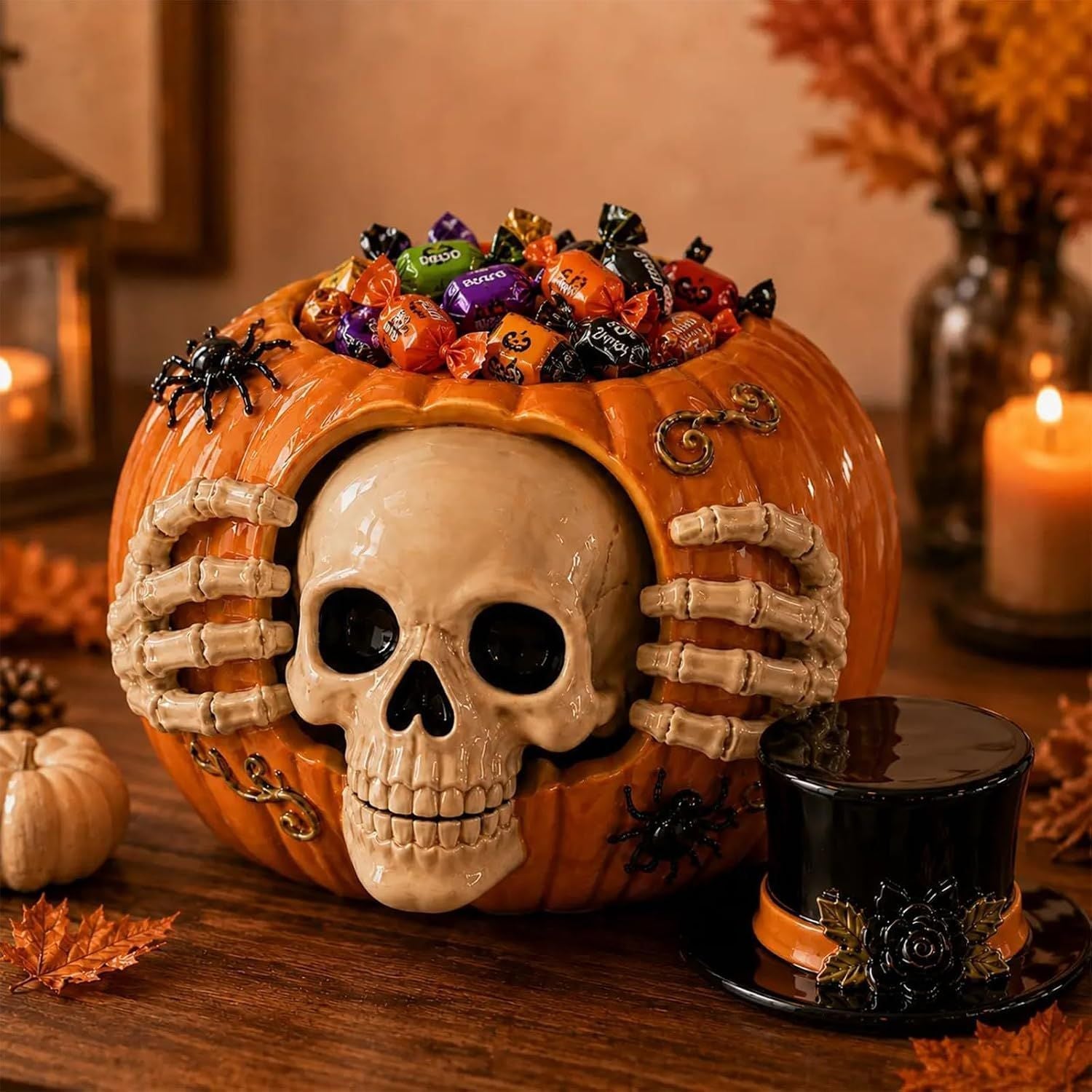 Skull and Pumpkin Halloween Candy Jar