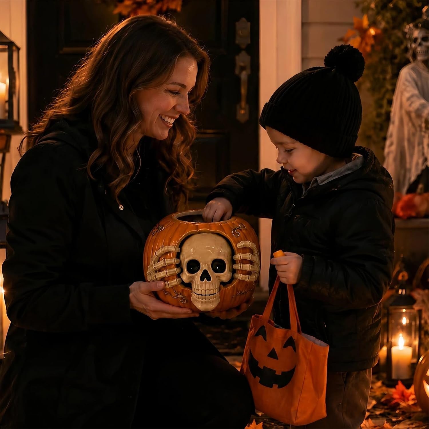 Skull and Pumpkin Halloween Candy Jar