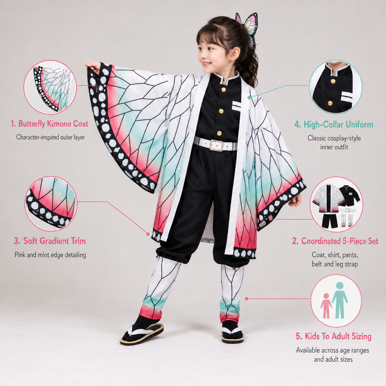 Fantasia de Halloween Cosplay de Anime Kimono com Espada