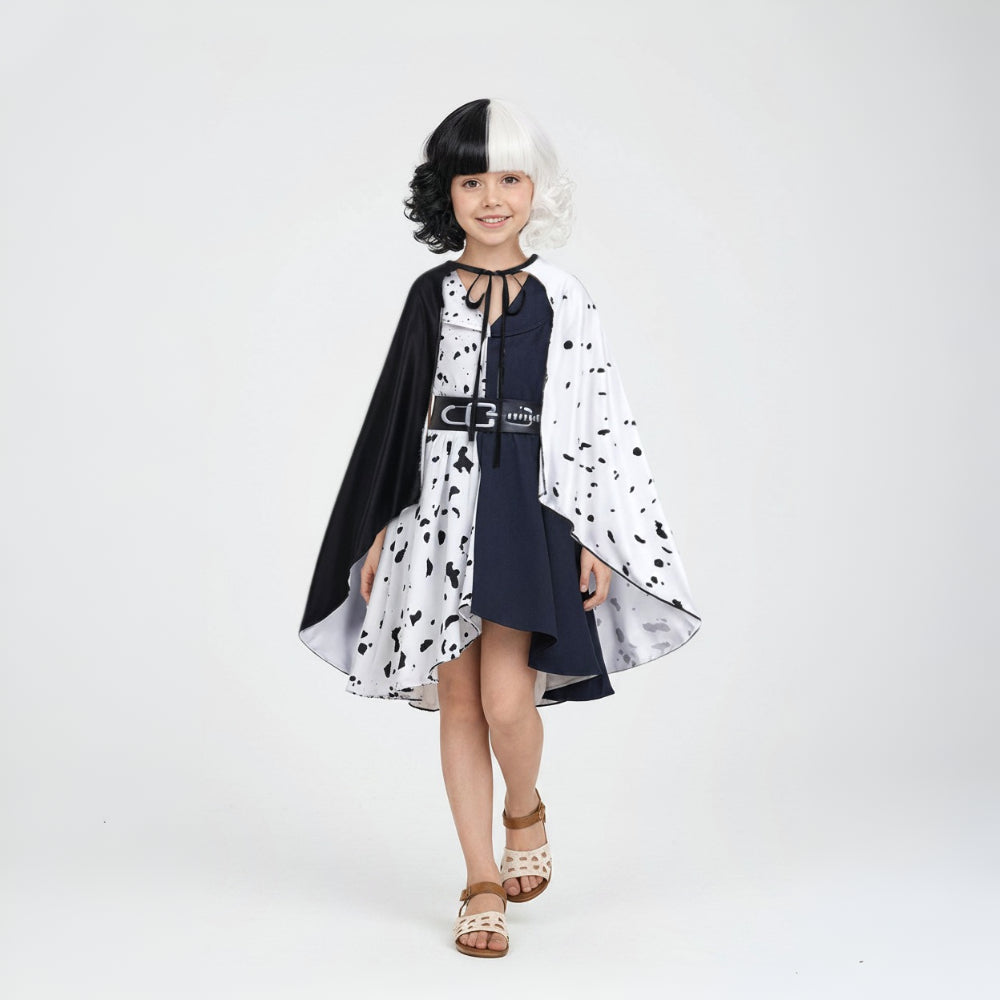 Fantasia de Halloween Vestido de Dálmata com Capa para Cosplay